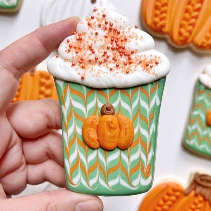 Pumpkin Spice Latte Cookies decorated with royal icing