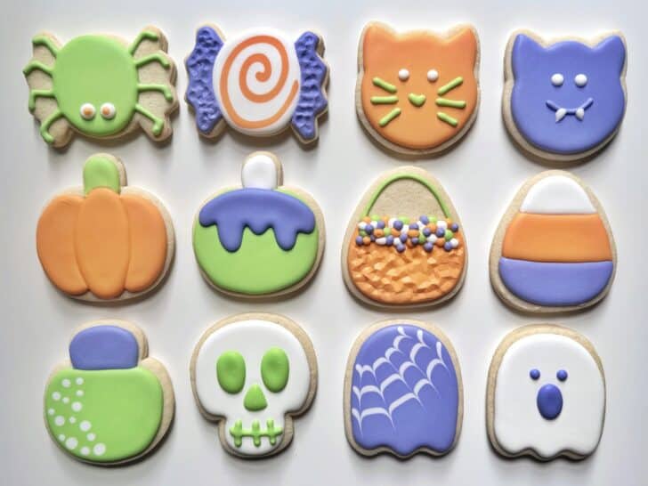photo of easy halloween cutout cookies decorated with royal icing