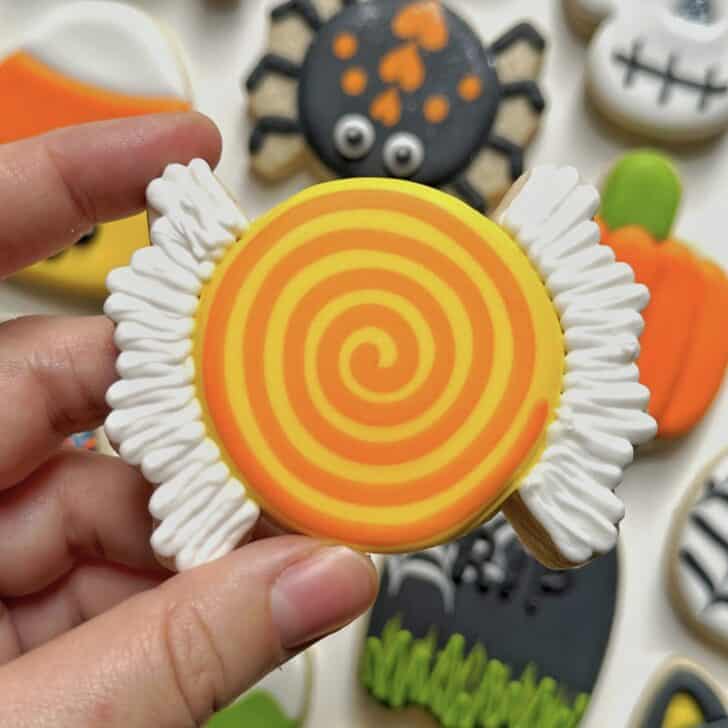 photo of candy halloween cookie decorated with royal icing