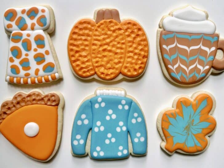 fall sugar cookies decorated with royal icing