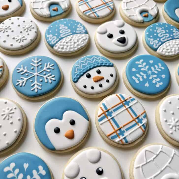 winter cookies decorated with royal icing