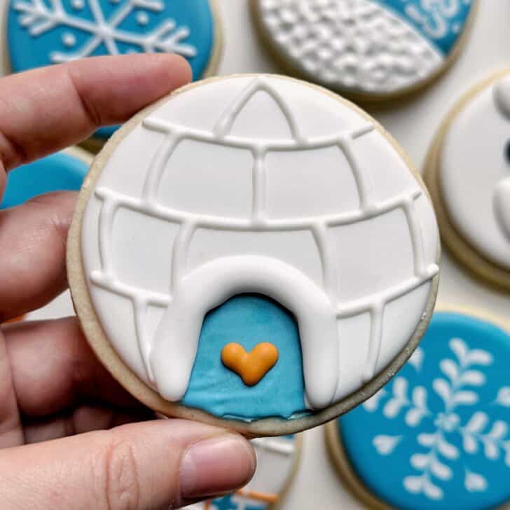 igloo cookies decorated with royal icing