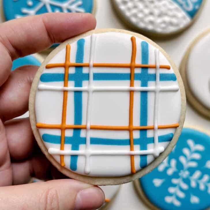 plaid cookies decorated with royal icing