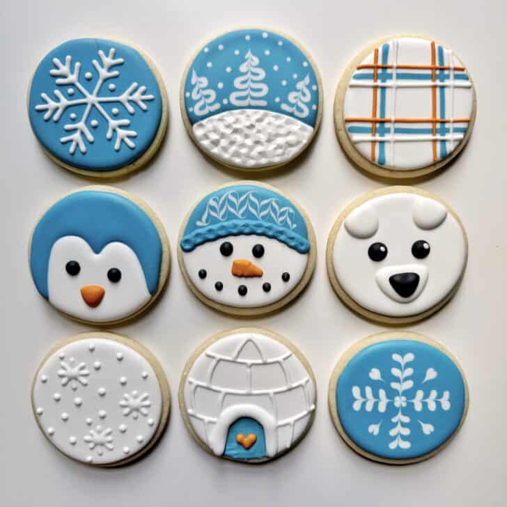 winter cookies decorated with royal icing