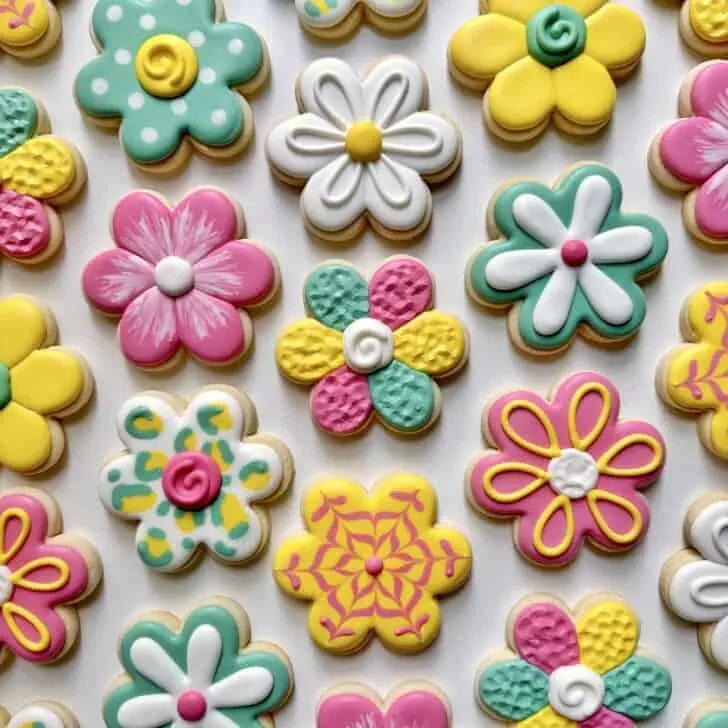 flower cookies decorated with royal icing