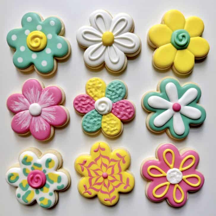 flower cookies decorated with royal icing