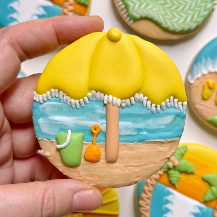umbrella beach scene cookies decorated with royal icing
