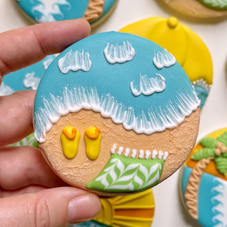 beach scene cookies decorated with royal icing