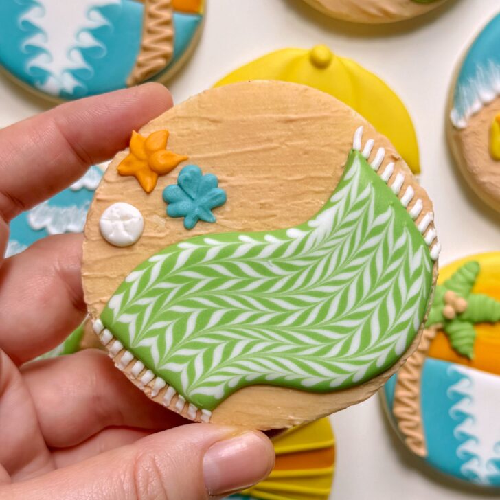 beach towel cookies decorated with royal icing