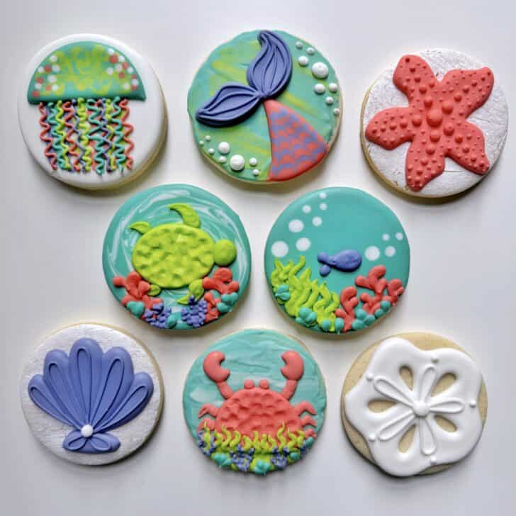 Under the Sea Cookies decorated with royal icing