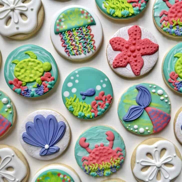 Under the Sea Cookies decorated with royal icing