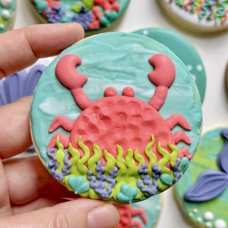 crab Cookies decorated with royal icing