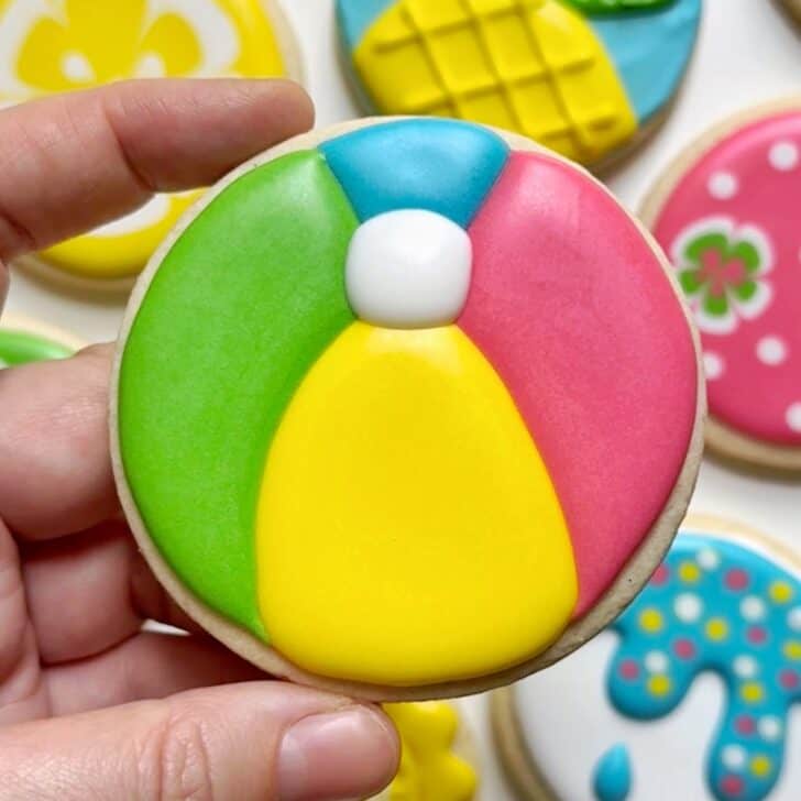 beach ball Cookies decorated with royal icing