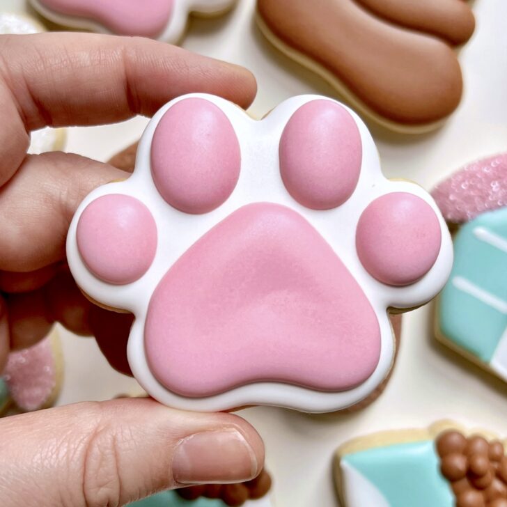 paw print Cookies decorated with royal icing