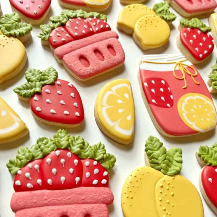 strawberry lemonade Cookies decorated with royal icing