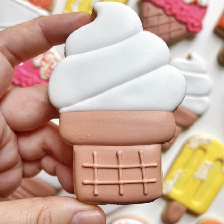 soft serve ice cream cookie decorated with royal icing