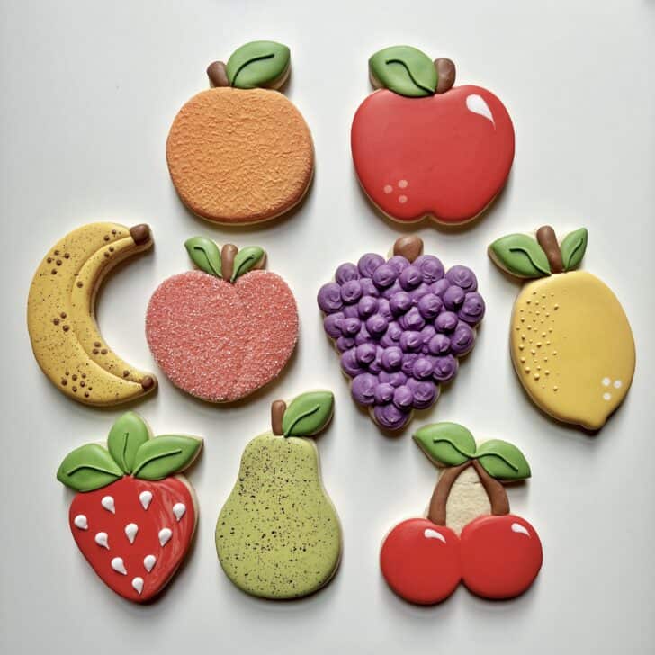 Tutti Frutti Cookies ~ Decorated Fruit Sugar Cookies with royal icing