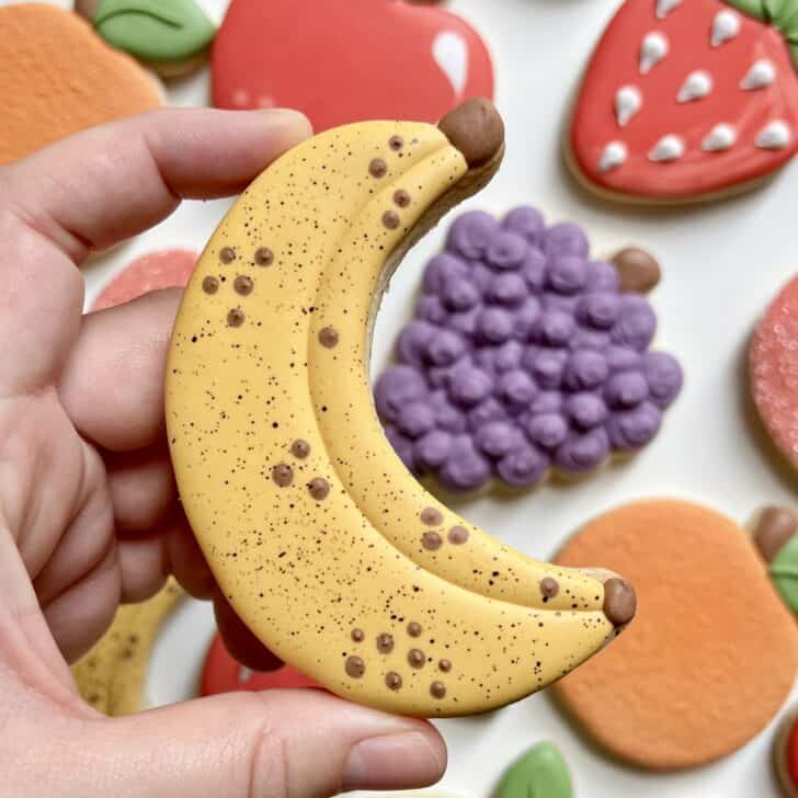 banana cookies decorated with royal icing