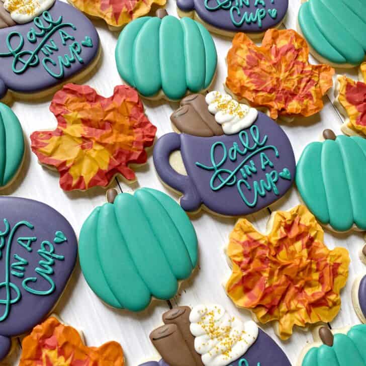 decorated fall cookies decorated with royal icing