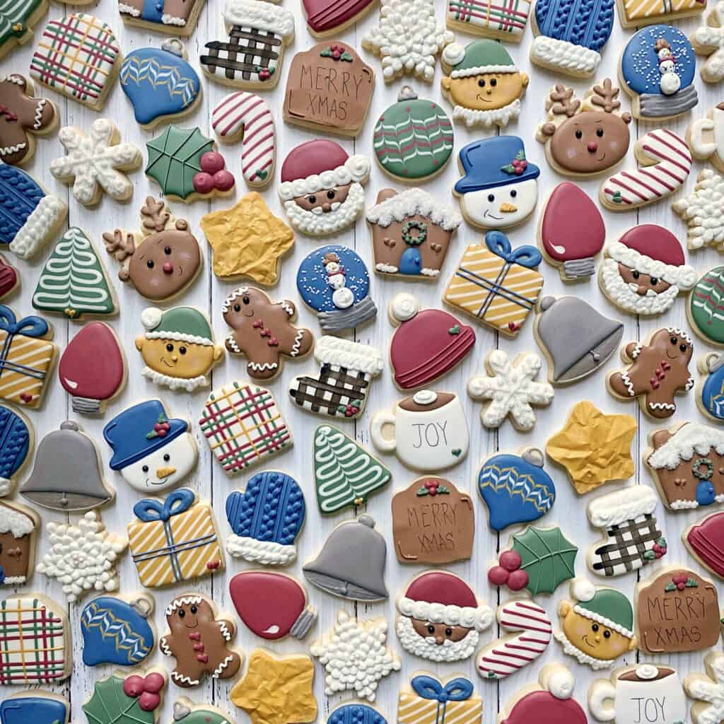 mini christmas cookies decorated with royal icing 
