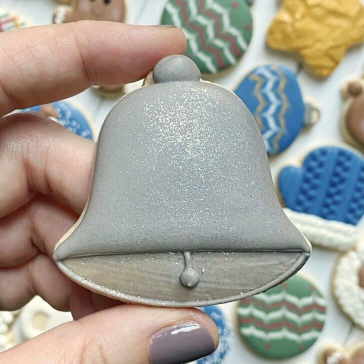 Christmas Bell Cookies decorated with royal icing