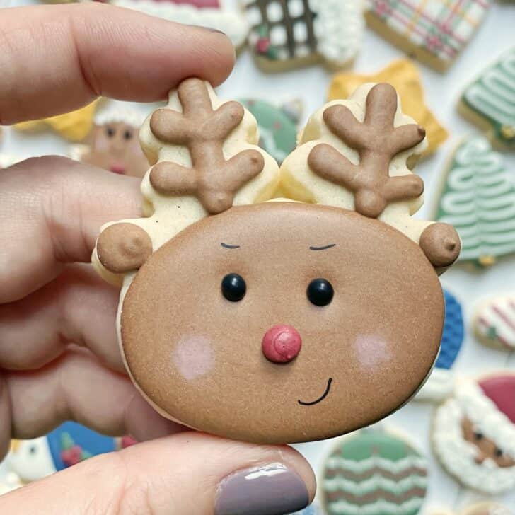 Rudolph Christmas Cookies decorated with royal icing