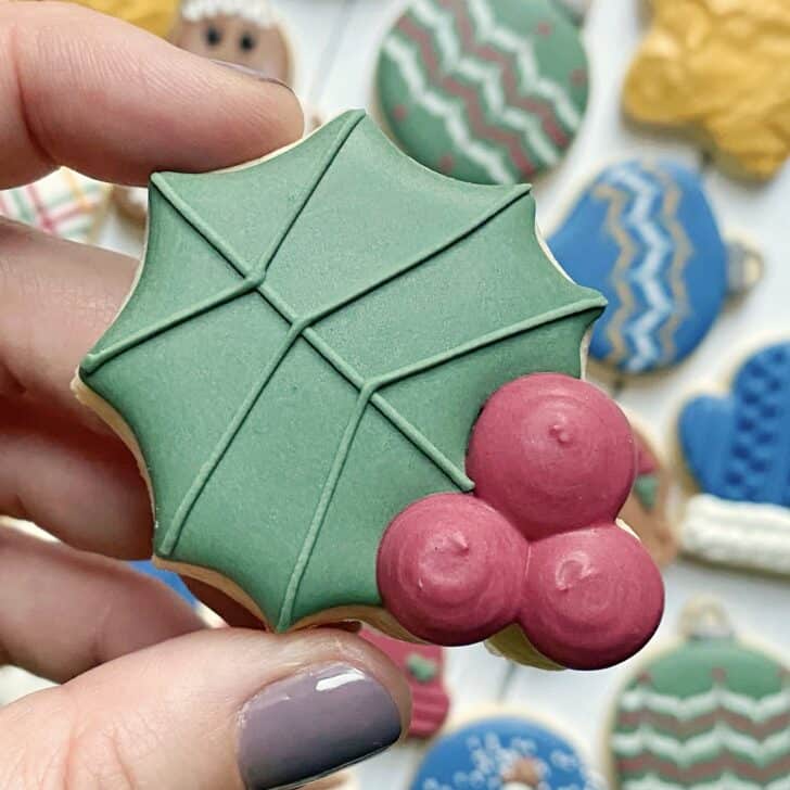 Holly Decorated Cookies decorated with royal icing