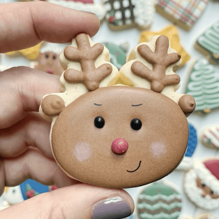 rudolph cookie decorated with royal icing