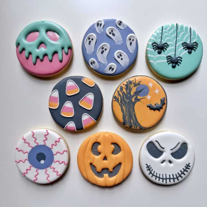pastel halloween cookies decorated with royal icing