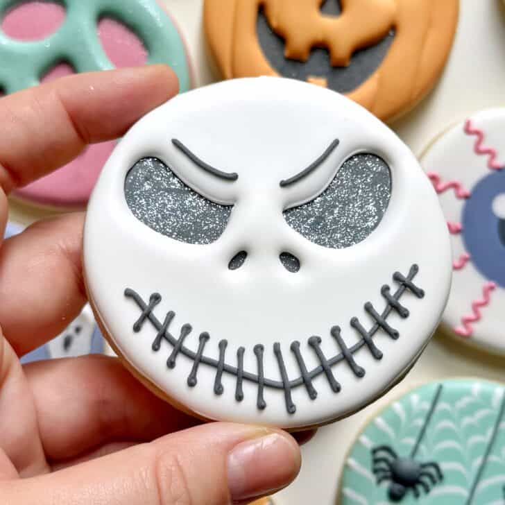 jack skellington cookie decorated with royal icing