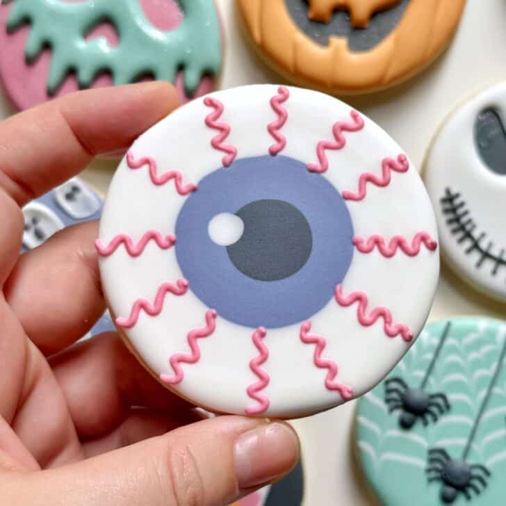 eye ball cookie decorated with royal icing