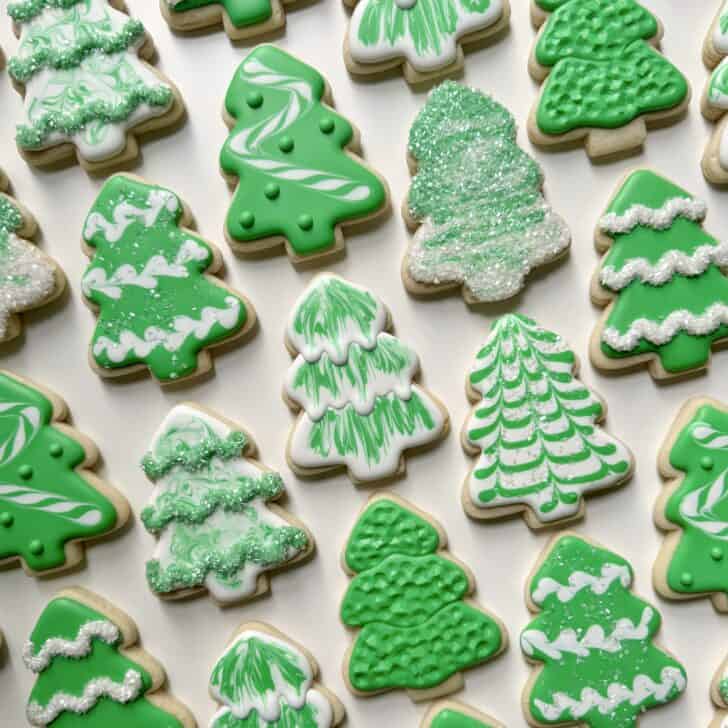 Easy Christmas Tree Cookies decorated with royal icing