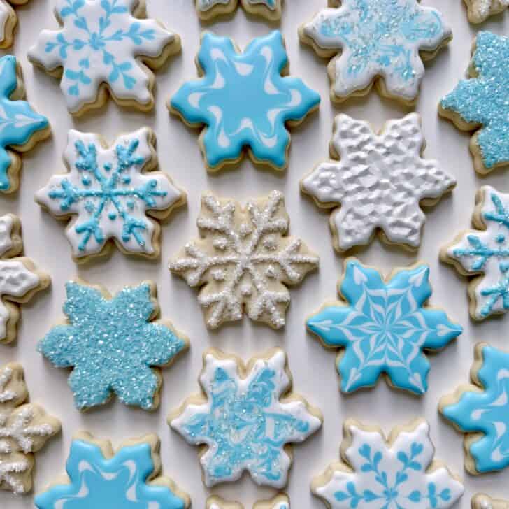Easy Snowflake Cookies decorated with royal icing