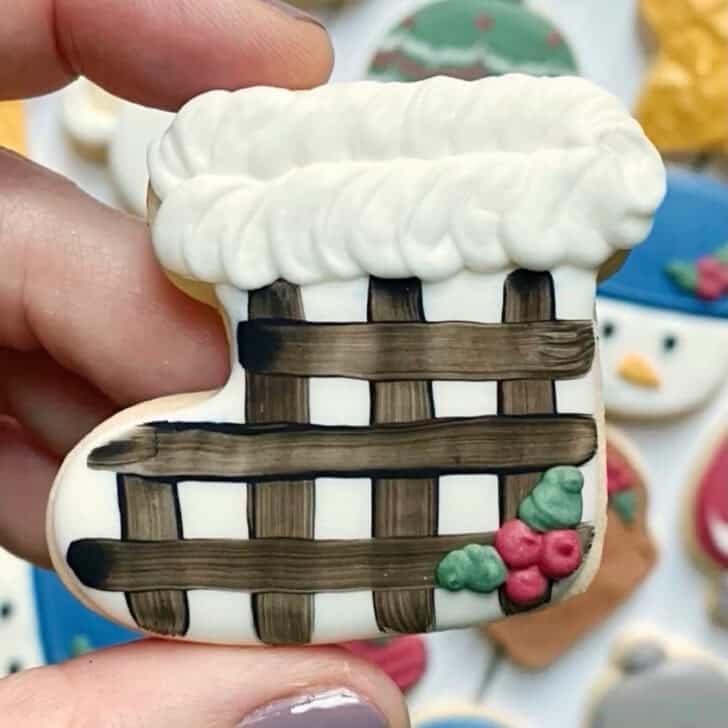 christmas stocking cookie decorated with royal icing