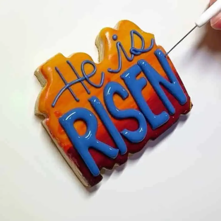 He Is Risen Cookies for Easter decorated with royal icing step 4c