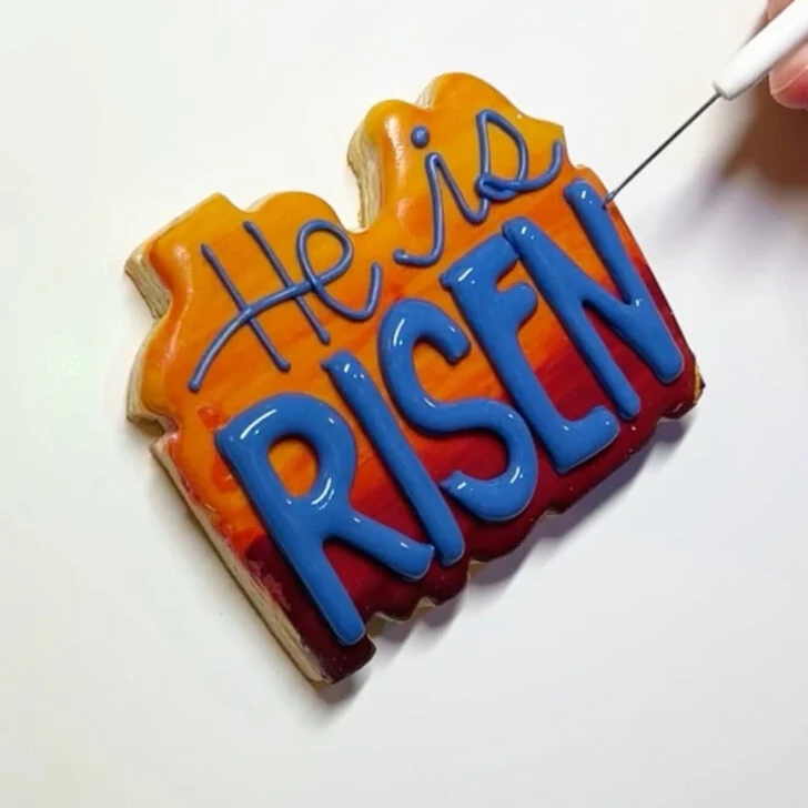 He Is Risen Cookies for Easter decorated with royal icing step 4c