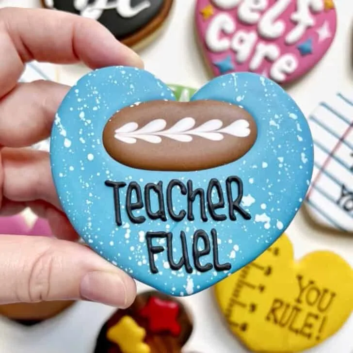 teacher fuel cookies decorated with royal icing