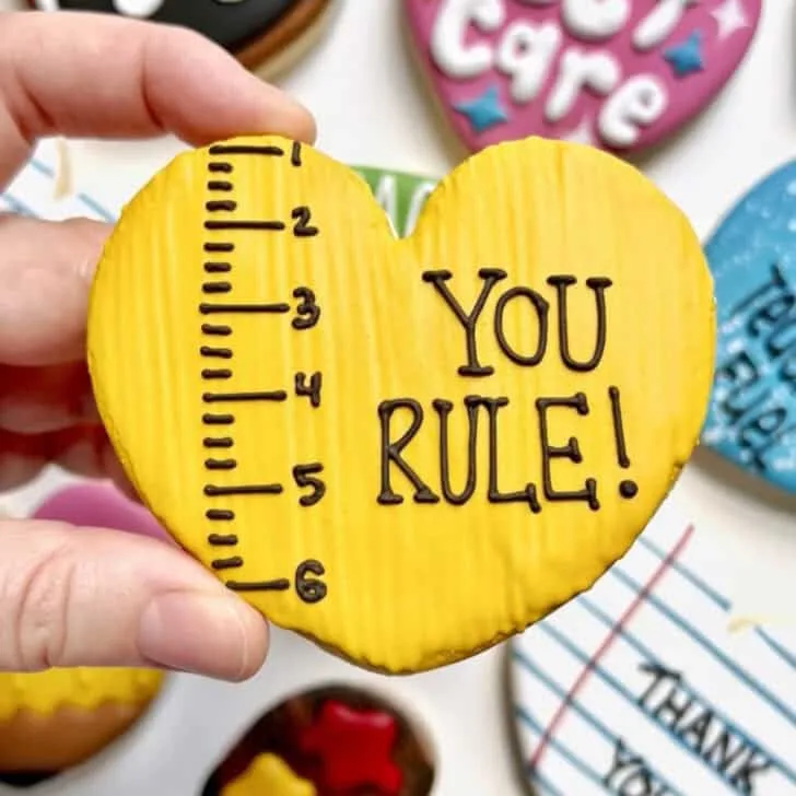"You Rule" Ruler Cookies decorated with royal icing