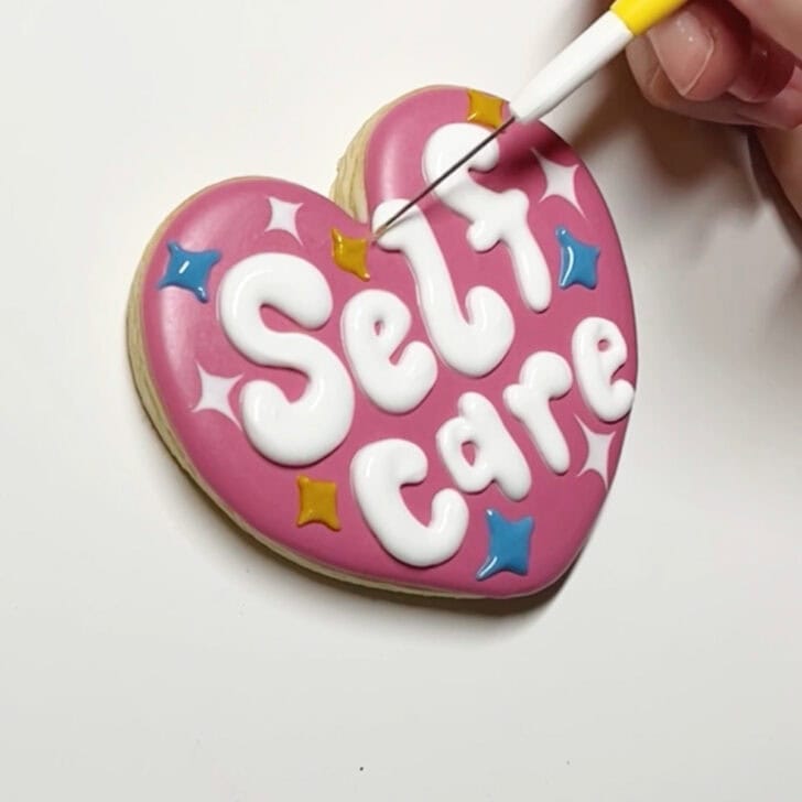 how to decorate self care cookies with royal icing