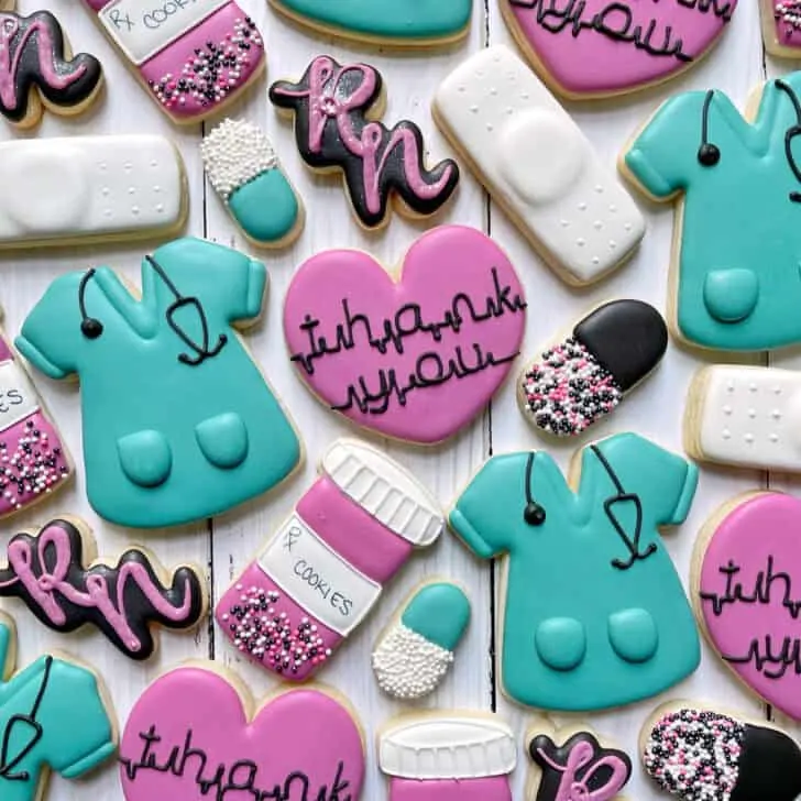 nurse appreciation cookies decorated with royal icing