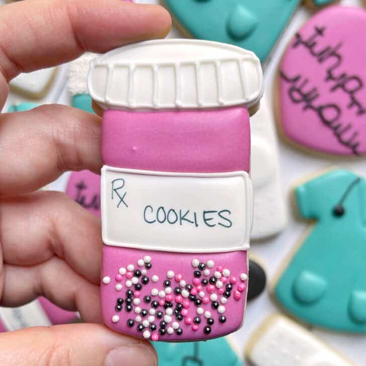 pill bottle cookies decorated with royal icing 