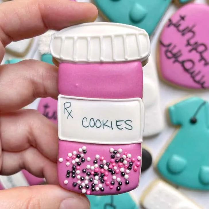 pill bottle cookies decorated with royal icing