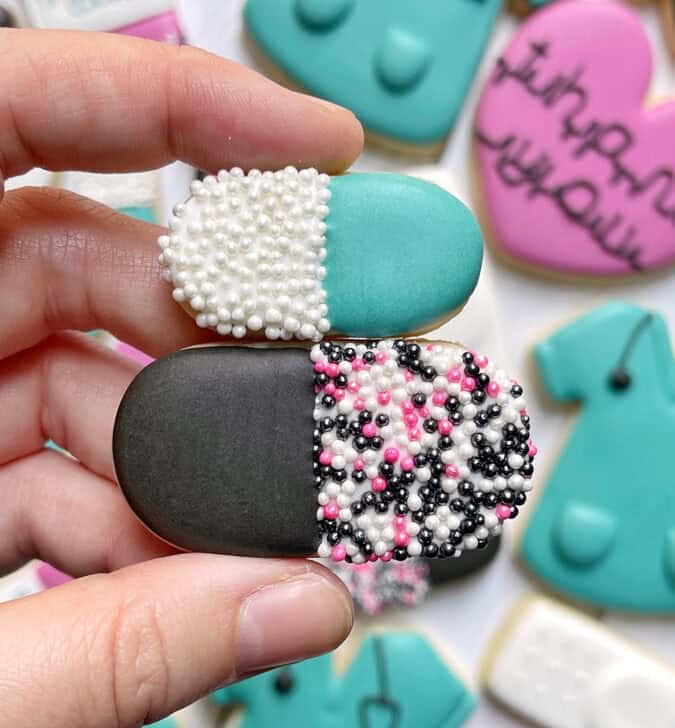 pill cookies decorated with royal icing 