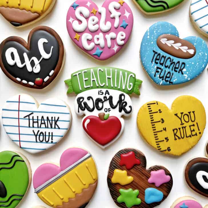 teacher appreciation cookies decorated with royal icing 