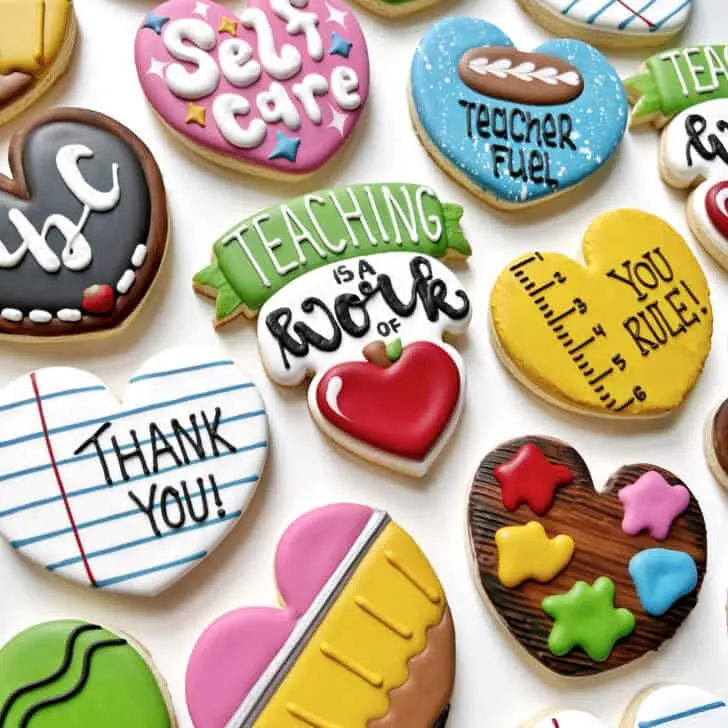 teacher appreciation cookies decorated with royal icing