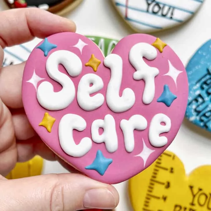 self-care cookies decorated with royal icing