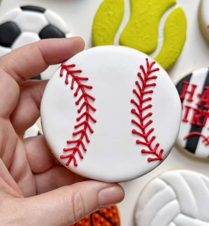 baseball cookies decorated with royal icing