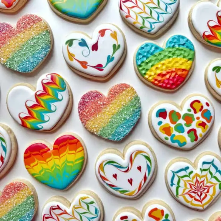 easy rainbow sugar cookies decorated with royal icing