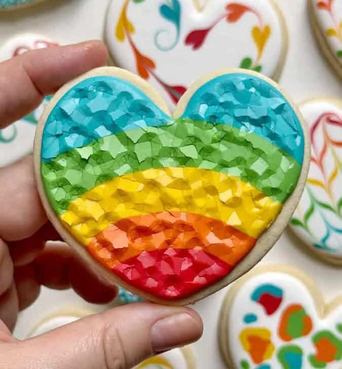 Rainbow Sugar Cookie decorated with royal icing