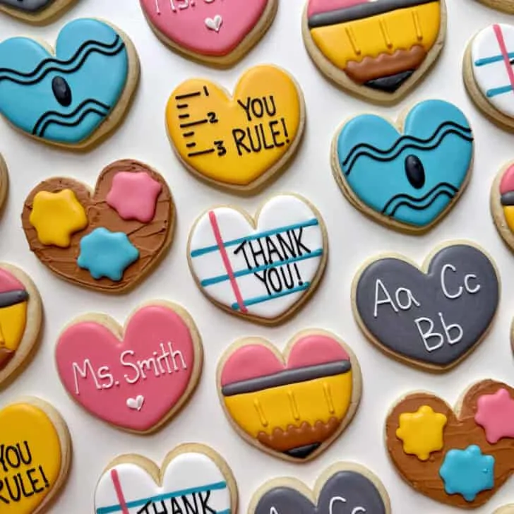 back to school cookies decorated with royal icing